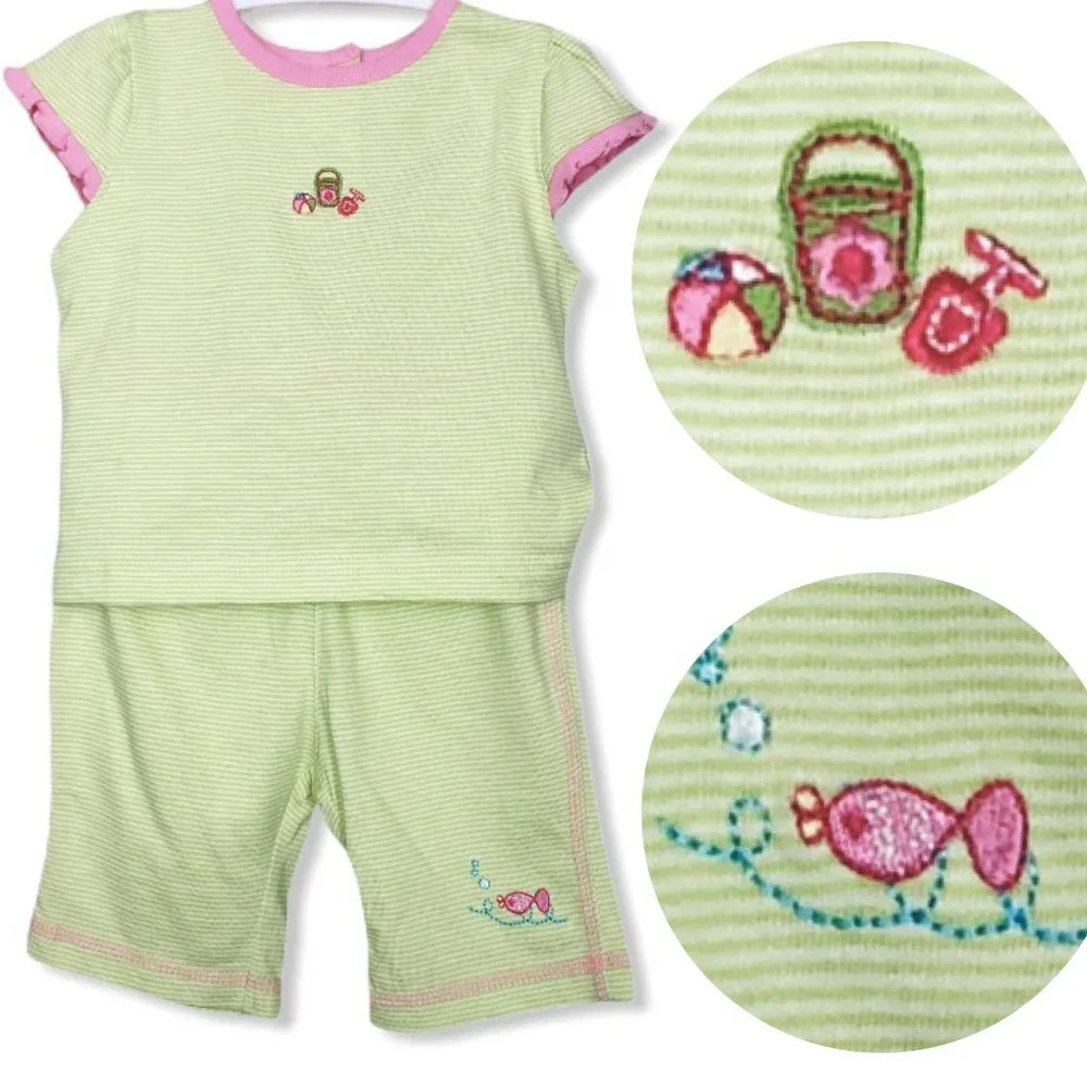 NWT 12Mo Agabang Green/White Striped‎ Set w Pink